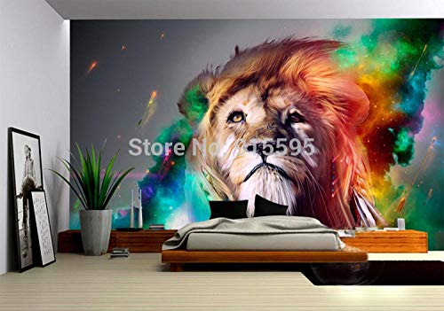 Fresque murale moderne lion multicolore pour habiller un grand mur - 2