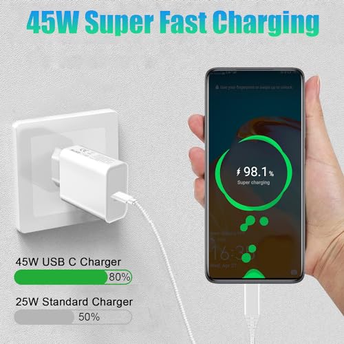 45W Chargeur Rapide,2-Pack Chargeur Prise avec Cable pour Samsung Galaxy S24 Ultra/S24 Plus/S23 Ultra/S22/S21 S20 FE,Note 10/20 Ultra,Tab S9/S8 S7 Tablette,A54 A55 5G/A34 A25 5G/A53 5G,USB C Secteur