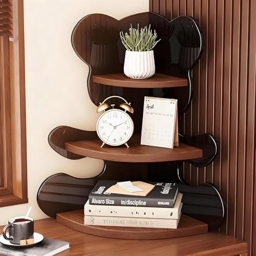 Bear Shaped 3-Tier Corner Shelf, Wooden Bookshelf Storage Rack for Kitchen, Bedroom & Living Room, Cute Bear Design, Space-Saving, 11.4x11.4x19.7in