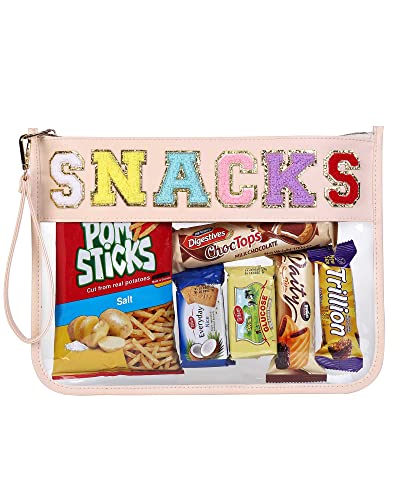 Image of HAIBOLAN Monogram Clear Stadium Purse Bag Chenille Letter Travel Patch Pouch Snack Makeup Wristlet