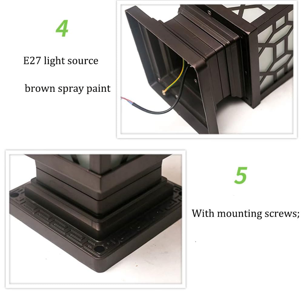 Luz De Pilar Grande De 52 Cm Lámpara De Poste Moderna para Exteriores Baliza Luminosa De Aluminio Fundido con Paneles De Vidrio, Lámpara Exterior De Estilo Chino Vintage con Bombilla E26