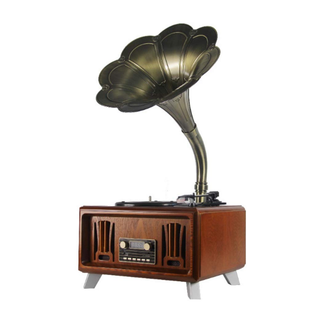 Antyczny gramofon, gramofon Bluetooth z litego drewna z reprodukcją mosiężnego rogu RCA Victor gramofon (kolor: B)