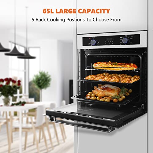 24 Inch Single Wall Oven, Thermomate 2.3Cu.ft. Total Capacity Electric Built-In Oven With 9 Cooking Functions In Stainless Steel, Sensor Touch Control, Silver #TOP4