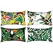 Fullfun Lot de 4 housses de coussin rectangulaires en lin avec flamant rose - Pour canapé, chambre à coucher et coussins d'extérieur - Vert - 30 x 50 cm