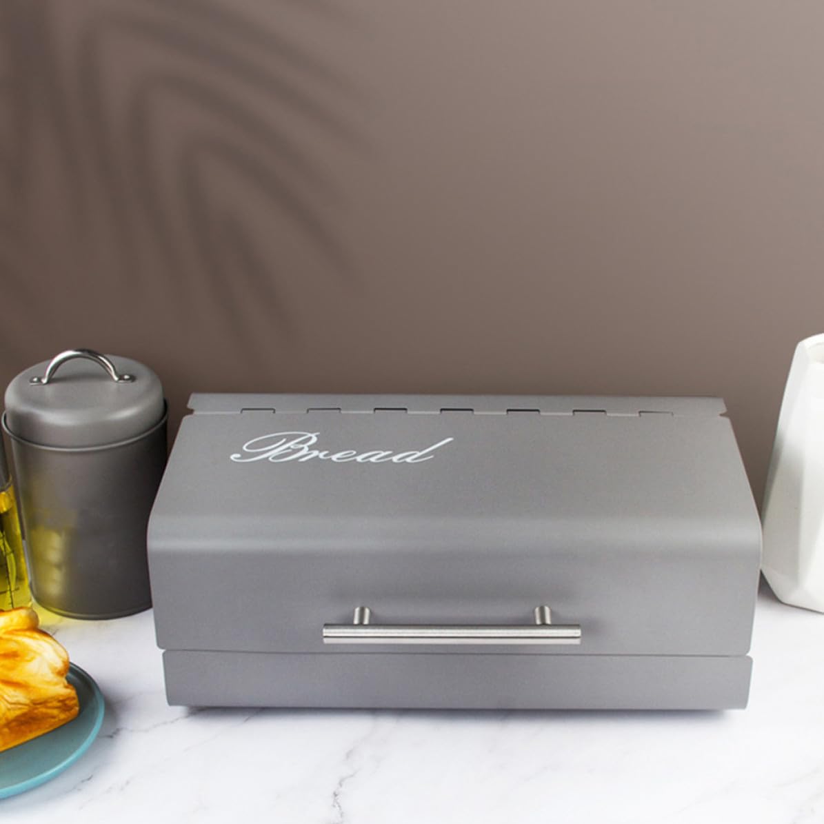 Hemobllo Caja para Pan para Guardar Pan y Refrigerios Estilo Europeo Tapa Creativa, Material Hierro Galvanizado y Plástico, Práctica y Resistente en Casa o Cafetería