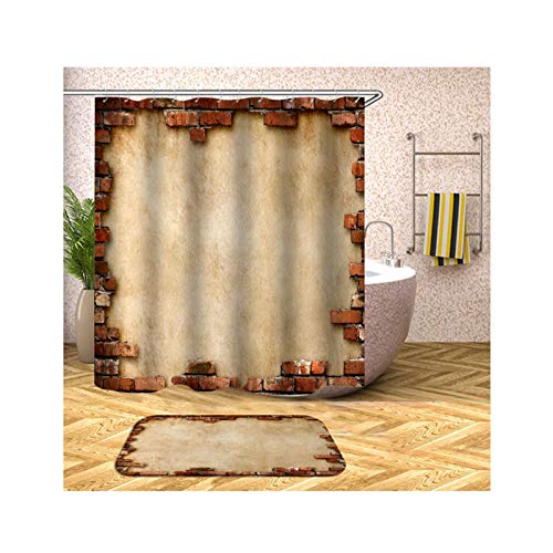 Polyester Duschvorhang & Badezimmerteppich Set Wand Bad Vorhang Badvorleger 165x180CM mit 12 Duschvorhangringen