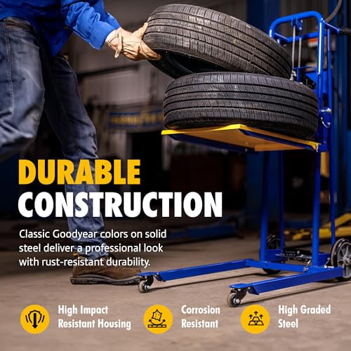 Image of Goodyear Material Lift Winch Stacker, Pallet Truck Dolly, 330 Lbs 40 inch Max Lift w / 8 inch Wheels, Swivel Casters [Patented]