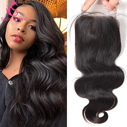SuperNova 8A Brazilian Body Wave Lace Closure (16inch) 4x4 Free Part Swiss Lace Closure Natural Black Brazilian Virgin Human Hair Top Swiss Lace Closures