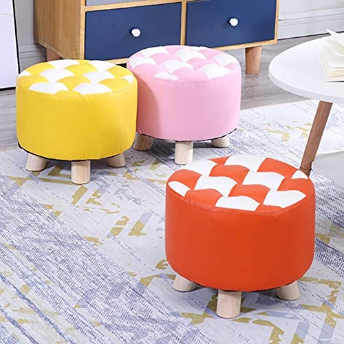 Table basse tabouret gain de place en cuir orange et bois massif
