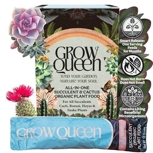 Grow Queen Complete Organic Cactus & Succulent Fertilizer, Succulent Plant Food & Cactus Food, Bonsai, Snake Plant Fertilizer, 7 Servings Fast & Slow Release Feeds up to 28 Plants 8 Months
