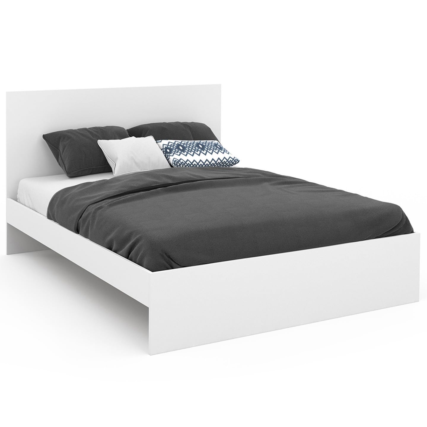 IDMarket - Lit Double Omaha avec tête de lit et sommier 140 x 190 cm Blanc
