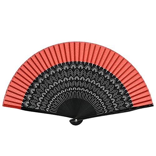 Rozhuhro Ventilateur Pliant en Bambou, Ventilateur de Poche en Bambou Vintage en Soie Cheongsam Pliable personnalisé Mariage personnalisé Danse église Cadeaux de fête,Black Red Cover