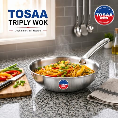 Image of TOSAA TRIPLY Wok 18 CM (1250 ML)|Made with Premium triply Construction for Better Durability and Long-Lasting Performance.