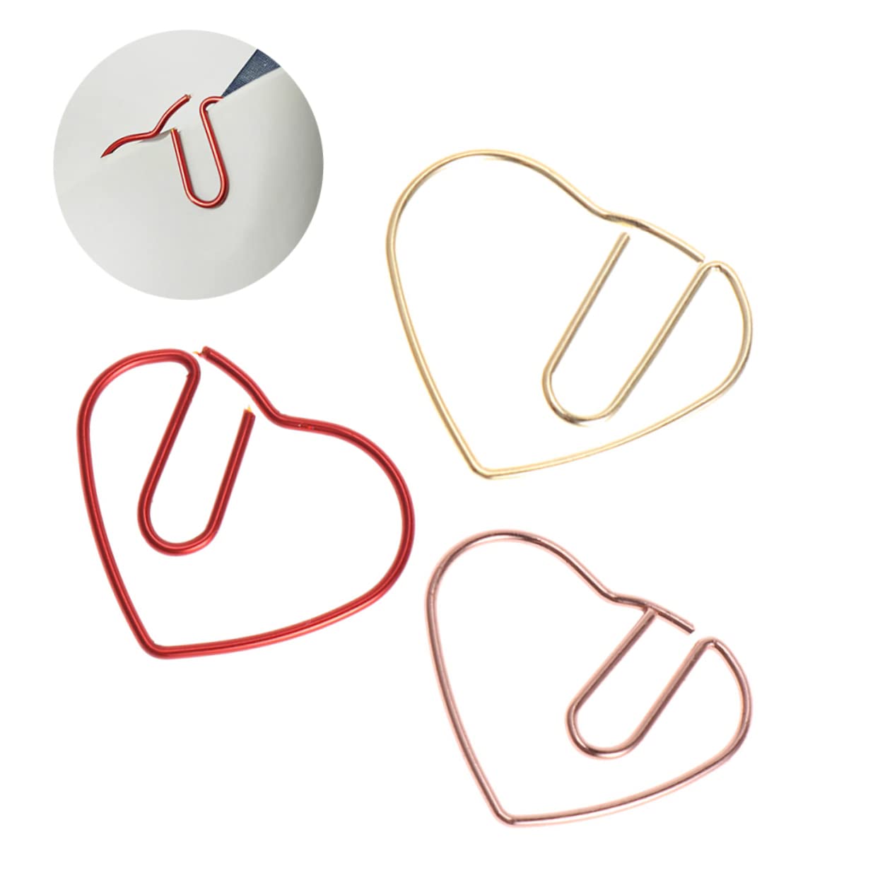 TEHAUX 3 Set di Fermagli per Carta in Metallo a Forma di Cuore Fermagli per Pianificatore per Ricevute di Uso in Ufficio 50 Pezzi*3