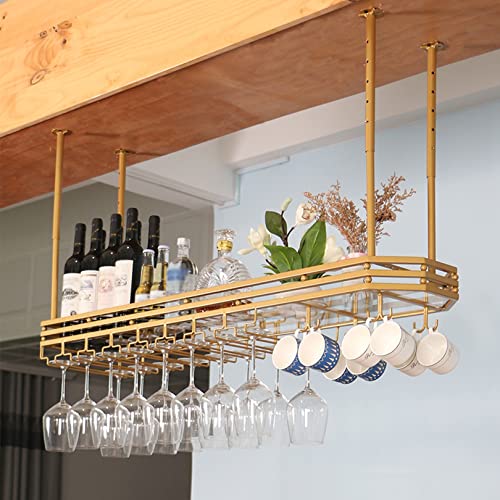 Casier à vin et porte-verres au plafond avec étagère réglable lumineuse