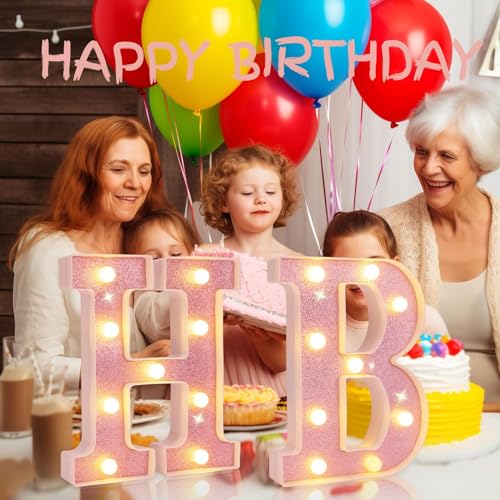 Image of Small Led Marquee Letters, Light Up Letters, 8.58 Inch Led Letter Lights, Battery Powered Lighted Sign for Table, Party, Birthday, Christmas Decor (Pink Glitter, Letter C)