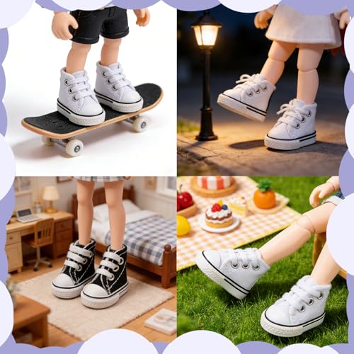 EUPSIIU 4 Paar Mini Finger Schuhe Mini Canvas Sneaker Schuh, Finger Skateboard Schuhe, Puppenschuhe, Kleine Finger Dance Schuhe, Fingerspielzeug für Puppen für Finger Breakdance (Schwarz, Weiss)
