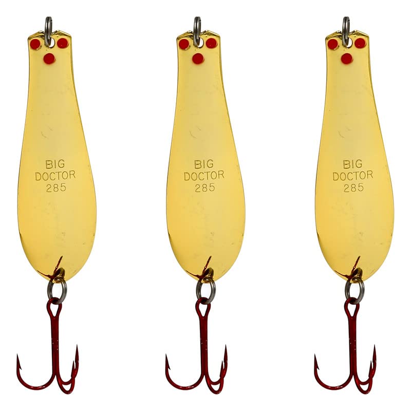 Doctor Spoons Trolling Series - Walleye, Trout, Salmon, Pike, Bass, & More - Saltwater & Freshwater - Jigging Fishing - Premium Eagle Claw Hooks - Comes in 3 Sizes & Weights - Yellow Bird 3 Pack