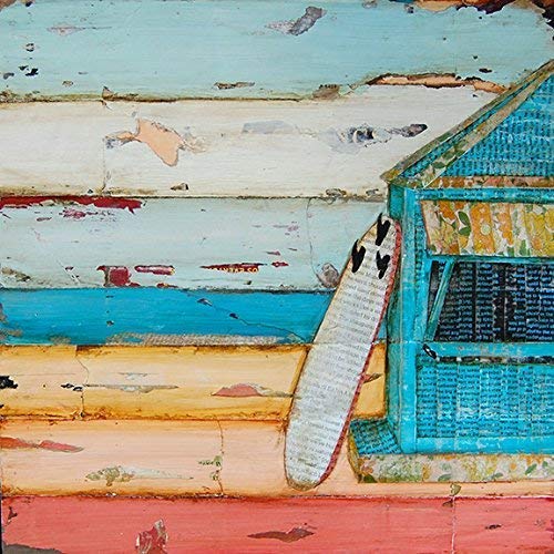 Sun, Fun, Young - Danny Phillips Art Print, Unframed, Surf Surfboard and Beach Hut Shack Artwork, Coastal Nautical Mixed Media Collage Painting, All Sizes
