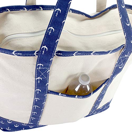 DALIX 22" Shopping Tote Bag Heavy Cotton Canvas (Zippered) Navy Blue Anchor - Image 7