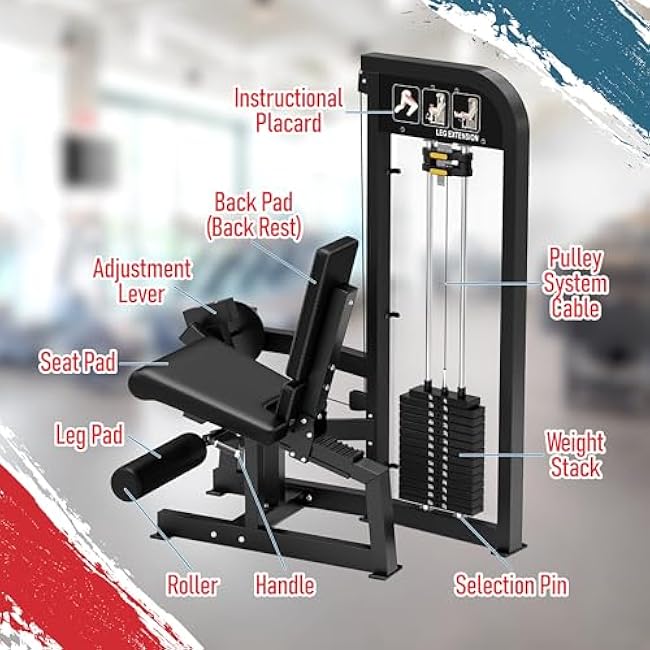 Leg Extension Machine with 180 lb Weight Stack ¨C Heavy-Duty Commercial Grade Lower Body Home Gym Equipment ¨C Adjustable for Comfort ¨C Strengthens Quads, Builds Knee Stability & Muscle Tone