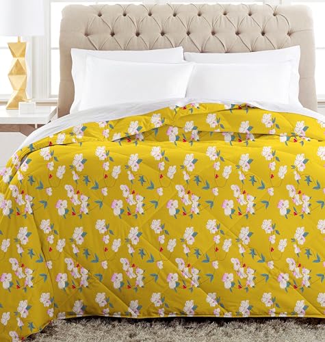 Image of Amazon Brand - Umi Reversible Super Soft Single Bed AC Comforter /Blanket /Quilt /Rajai 220 GSM Microfiber Diamond Stitch (90 inch x 60 inch Inches /228cm x 152cm) - Comforter Single Bed|Mustard & White & Pink