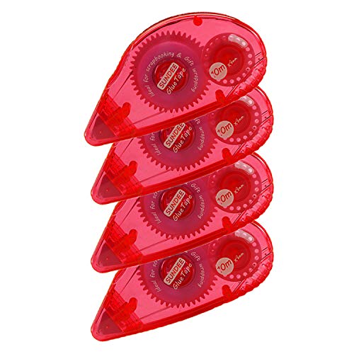 Glue Runner Permanent, Double Sided Adhesive Scrapbook Runner Tape Roller, 0.3-inch by 360-Inch, Permanent Adhesive Roller Applicator, 4 Pack - Red
