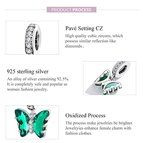 Image of MUNDELL Authentic 925 Sterling Silver Green Butterfly Charm for Original Silver DIY Bracelet or Bangle Jewelry Make Pendants