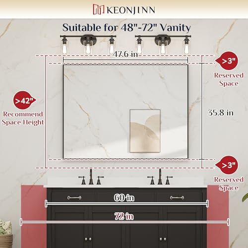 Image of Keonjinn 48x36 Inch Gold Bathroom Mirror for Over Sink, Rectangular