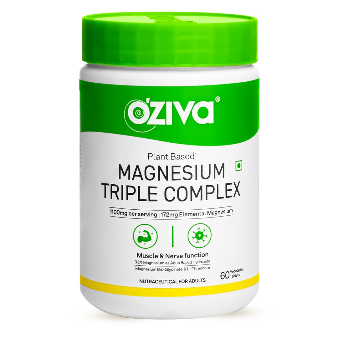 OZiva Magnesium Triple Complex for Muscle, Sleep and Nerve Function | With Aquamin Mg, Glycinate, Magnesium L-Threonate & Bisglycinate | 60 Vegetarian Tablets