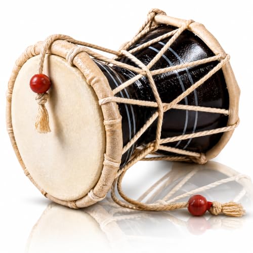 Indian Damru Hand Drum, 3 Inch Small, Wood & Leather Percussion Instrument