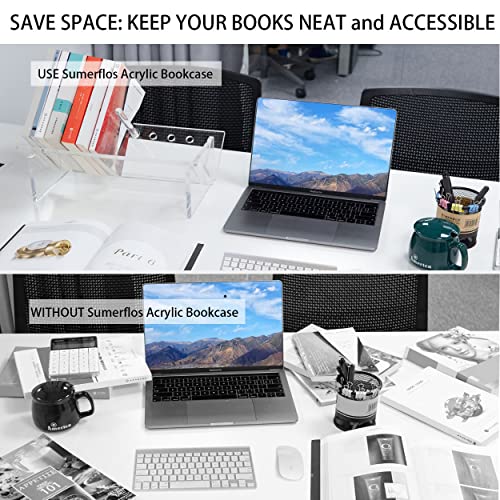 Sumerflos Acrylic Desktop Bookcase, Book Storage Organizer Bookshelves, Clear Mordern Tabletop Storage Rack for Office Home Shelf Display for Cd/Magazine/Book - Clear - Image 6