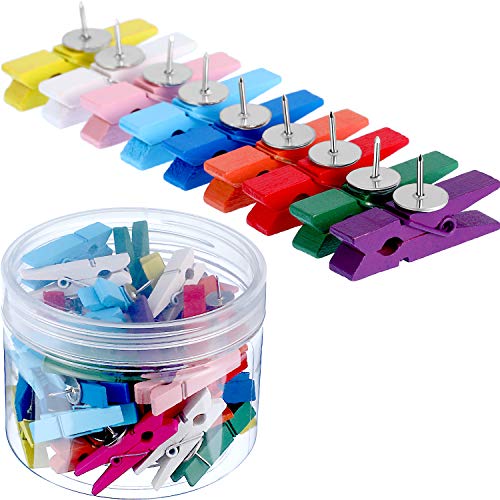 70 Pcs Colorful Wooden Push pins Clips for Cork Boards Back to School Classroom Bulletin Board Supplies Decorative Tacks Pack Thumbtacks for Cork Board Artworks Notes Photos