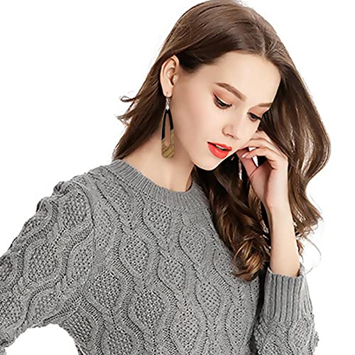 Wood Earrings for Women, Wooden Earrings Dangle Brown Black Round Geometric Simple Lightweight Resin Drop Statement Earrings2