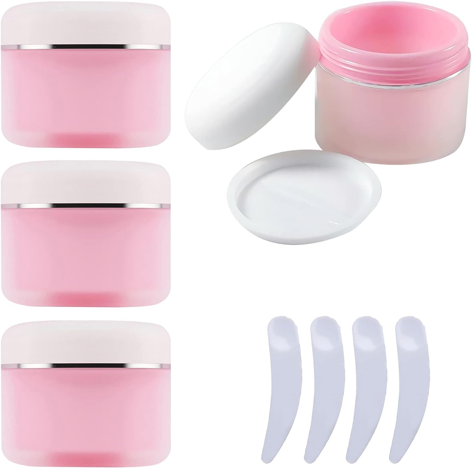FLYIODFCXV cosmetic jar, Pack of 4, frosted Pink Plastic Cosmetic Jars with Screw Lid, Container for Lotions Cream(150ml)