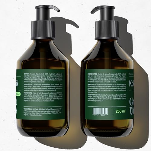GreatVita Kokosöl fraktioniert, 1er Pack (1 x 250 ml) in Glasflasche inkl. Pumper