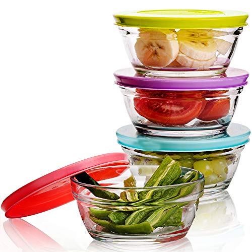 Volarium Small Glass Storage Containers with Lids, Stackable Bowls, Set