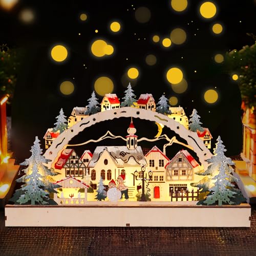 Schwibbogen Metall Innen 18 CHENBOOW Schwibbogen,Weihnachtsdorf mit Beleuchtung,LED Holz...