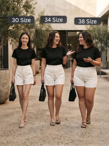 Image of Leriya Fashion White Denim Shorts for Woman | White Shorts for Girls | Western High-Waist Short's with Button Closure | Denim Relaxed Fit Summer Stylish Women