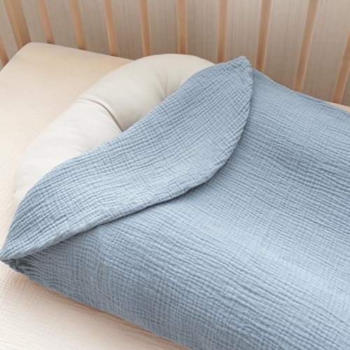 Image of Konssy Muslin Baby Lounger Cover 2 Pack, 100% Cotton Newborn Lounger Cover, Soft and Breathable Baby Nest Slipcover for Boys Girls (Star,Blue)
