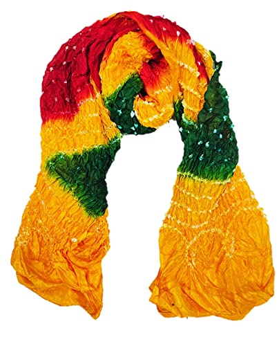 Image of PK HUB Women's Jaipuri Rajasthani Bandhani Dupatta | Art Silk Bandhej Dupatta with Gota Patti Work & Tassels (Free size)