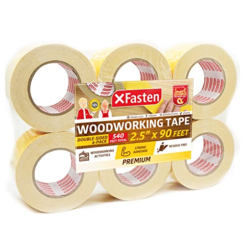 XFasten Double Sided Woodworking Tape, White, 2.5 Inch x 30 Yards (6