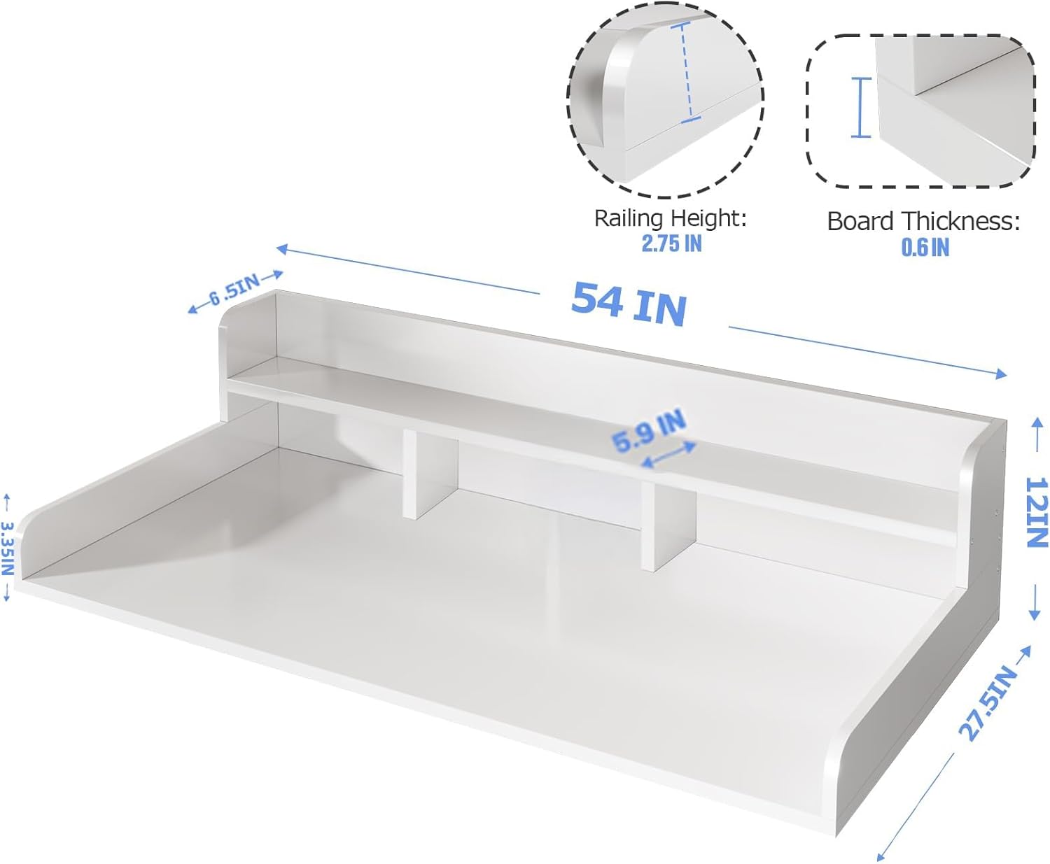 Laundry Room Washer Dryer Countertop Shelf Organizer 54" x 27.5" Double Layer Storage Wood Topper