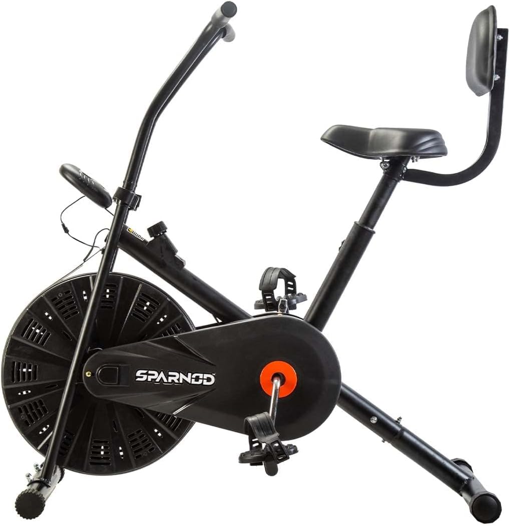 Sparnod Fitness SAB-03_R Upright Air Bike Exercise Cycle for Home Gym - Adjustable Resistance, Height Adjustable Seat
