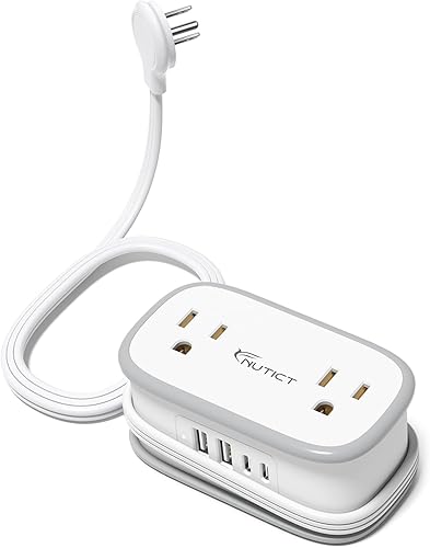 Regleta de alimentación de viaje, cable de extensión de enchufe plano envuelto de 3.3 pies con 4 tomas de corriente, 4 puertos USB (2 USB C),