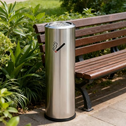 Cendrier sur pied avec couvercle coupe-vent, Commercial Products Cendrier Extérieur Métal, pour Parcs, Centres Commerciaux, Hôtels, Zones Fumeurs