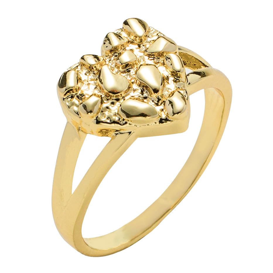 14k Gold Plated Brass Rough Textured Cookie Heart Shape Nugget Rings For Women/Men3