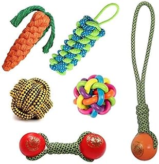 PSK PET MART Combo of 6 Cute Toys for Small/Medium Dogs - Plastic Handle Ball Dummy Rainbow Ball Plastic Ball Dumble Carrot Rope Ball