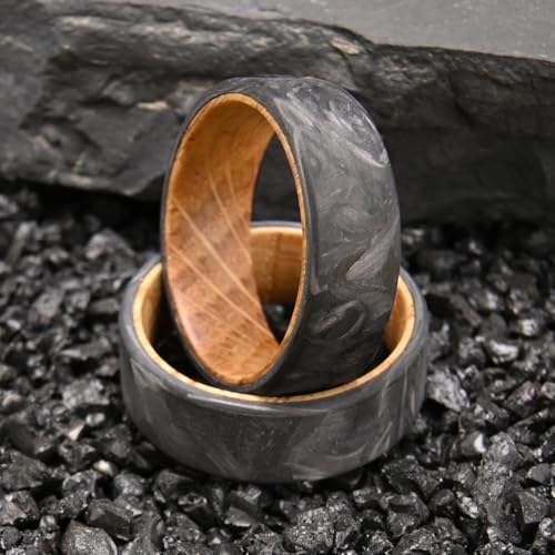 Carbon Fiber Rings for Men Women 8mm Whiskey Barrel Wood Men's Wedding Bands Natural Texture Ultra Light and Comfortable2