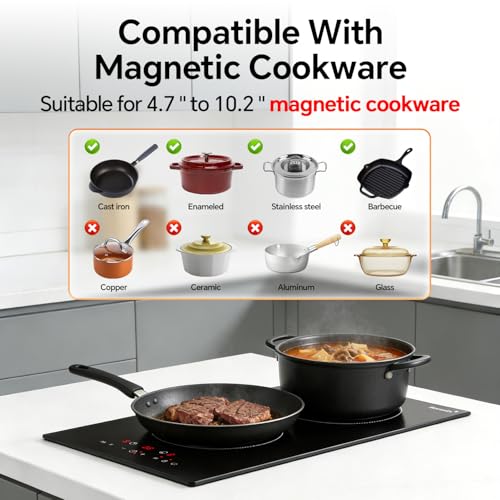 Image of Ranein 12 Inch 2 Burner Induction Cooktop, 1800W, 120V